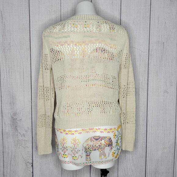 Desigual Crochet Sweater with Sheer Elephant Print Undershirt, size Medium - Picture 4 of 6